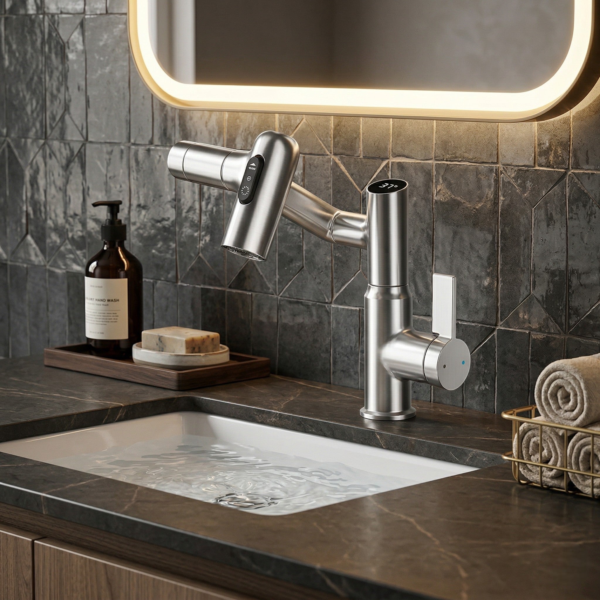 Swivel Tap with Temperature Display - Faucet - Ice Gloss - Oaksoho