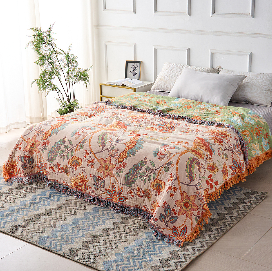 Throw Blanket with Floral Pattern in Boho Style - Blanket - 150×200 cm - Oaksoho