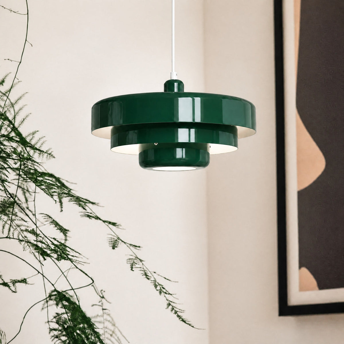 Tiered Metal Pendant Light with Layered Disc Shade Design - Pendant Light Fixtures - Green - Oaksoho