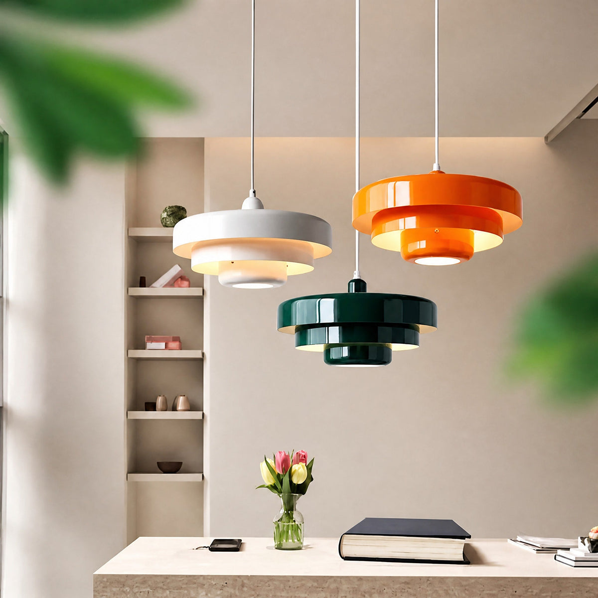 Tiered Metal Pendant Light with Layered Disc Shade Design - Pendant Light Fixtures - Orange - Oaksoho