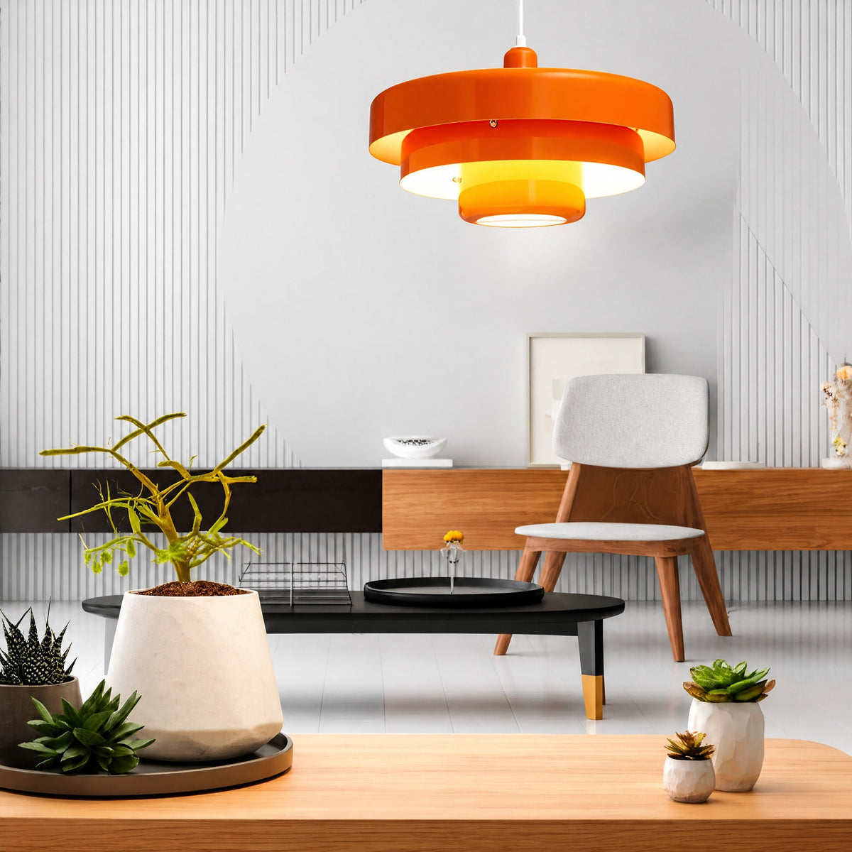 Tiered Metal Pendant Light with Layered Disc Shade Design - Pendant Light Fixtures - Orange - Oaksoho