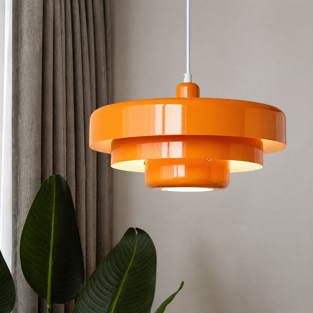 Tiered Metal Pendant Light with Layered Disc Shade Design - Pendant Light Fixtures - Orange - Oaksoho