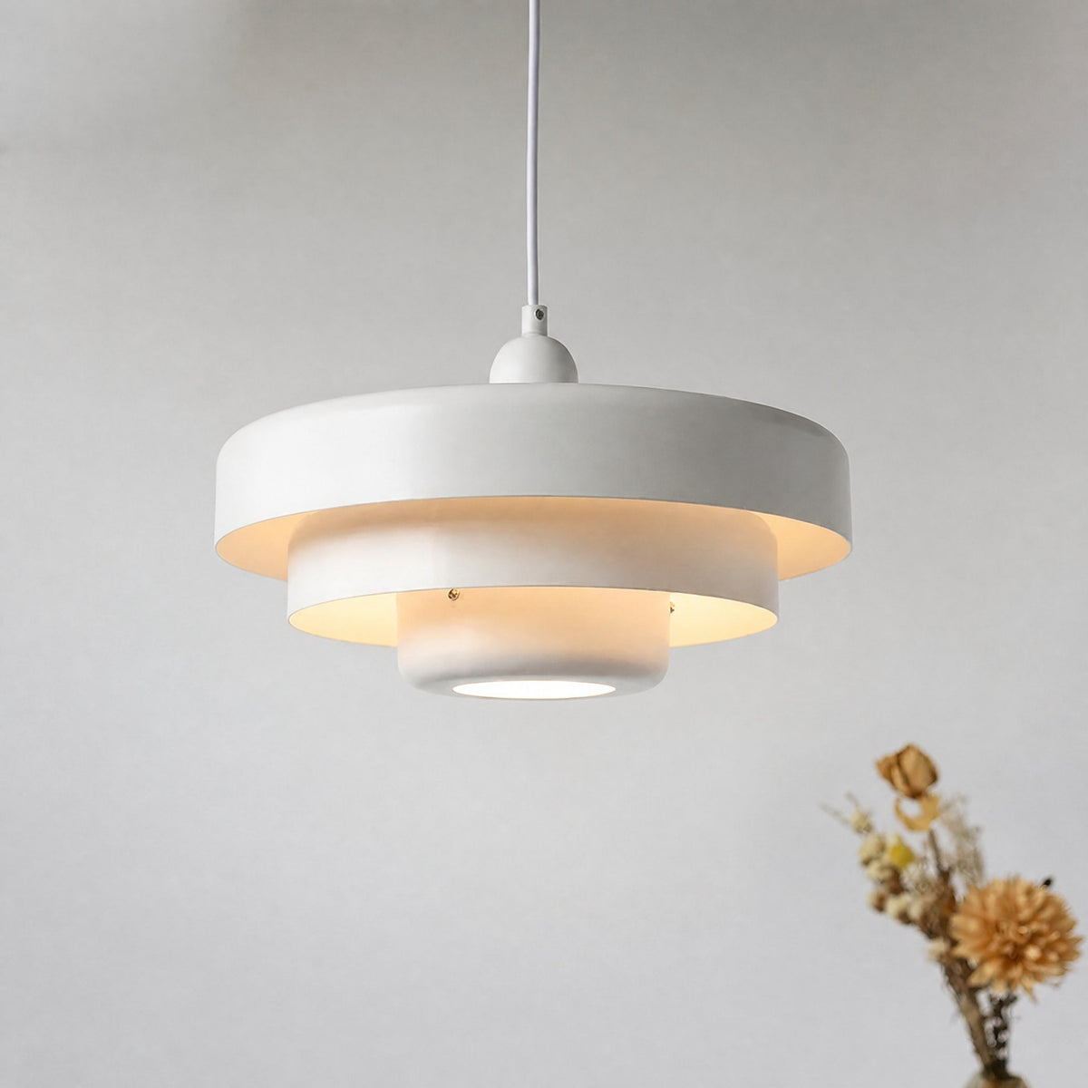 Tiered Metal Pendant Light with Layered Disc Shade Design - Pendant Light Fixtures - White - Oaksoho