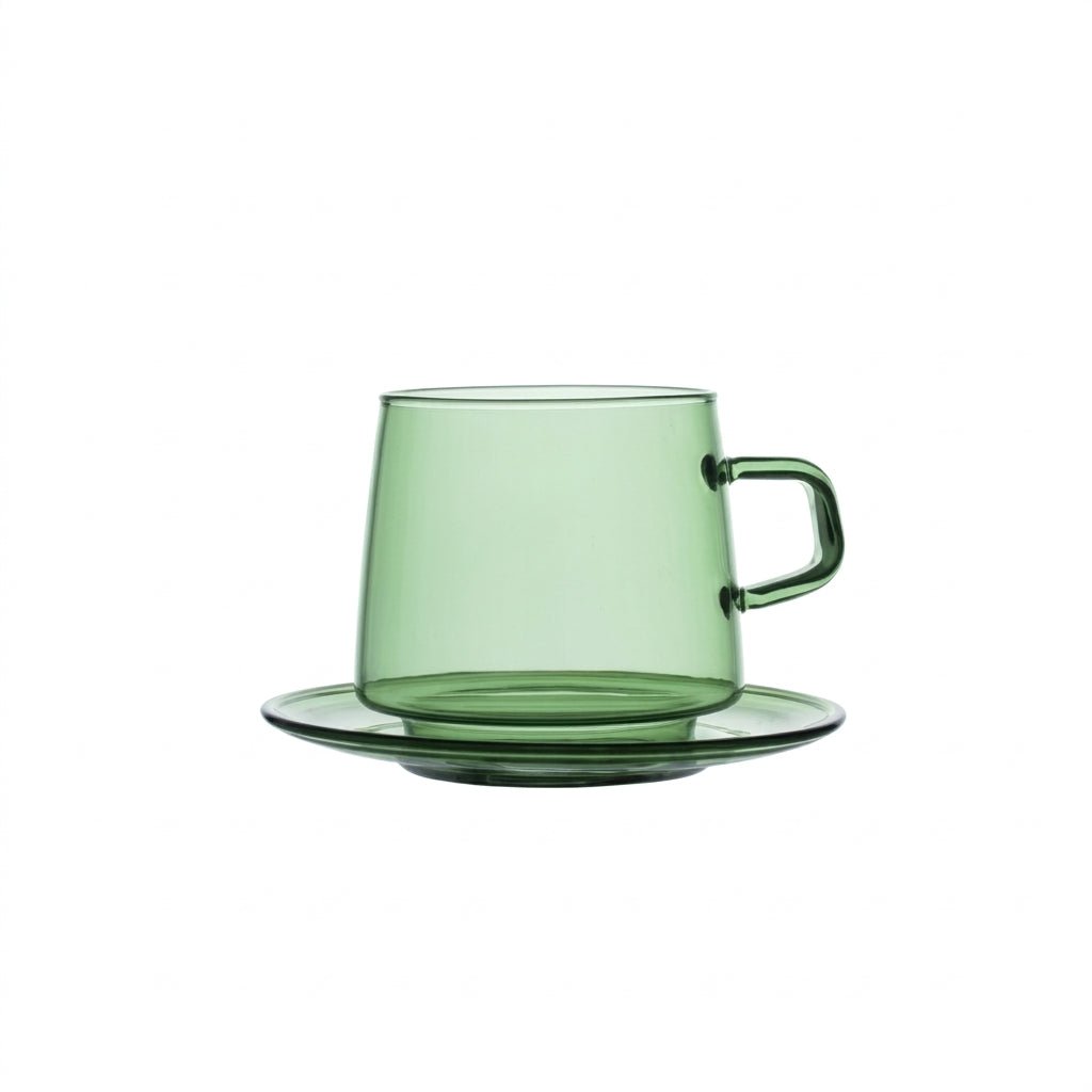 Transparent Mug with Saucer Set - Cup and Saucer - Green - Oaksoho