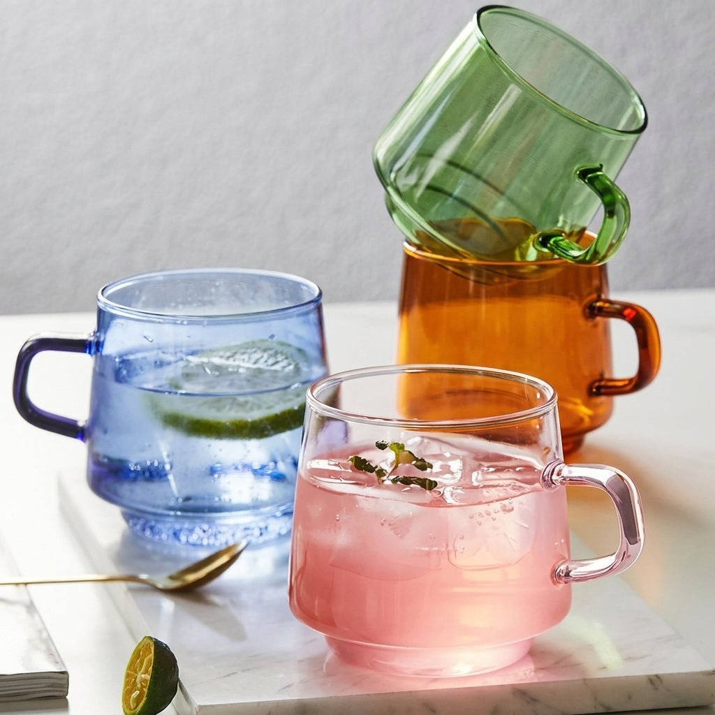 Transparent Mug with Saucer Set - Cup and Saucer - Pink - Oaksoho