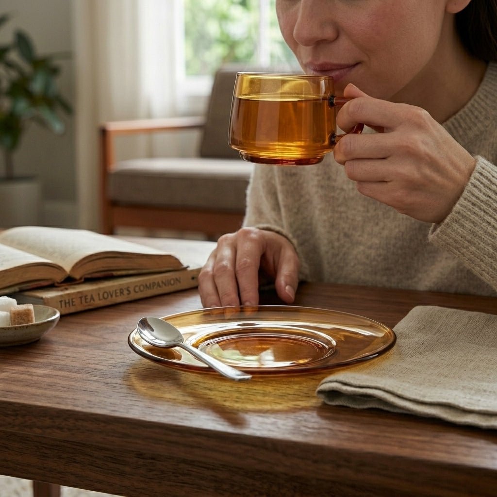 Transparent Mug with Saucer Set - Cup and Saucer - Orange - Oaksoho