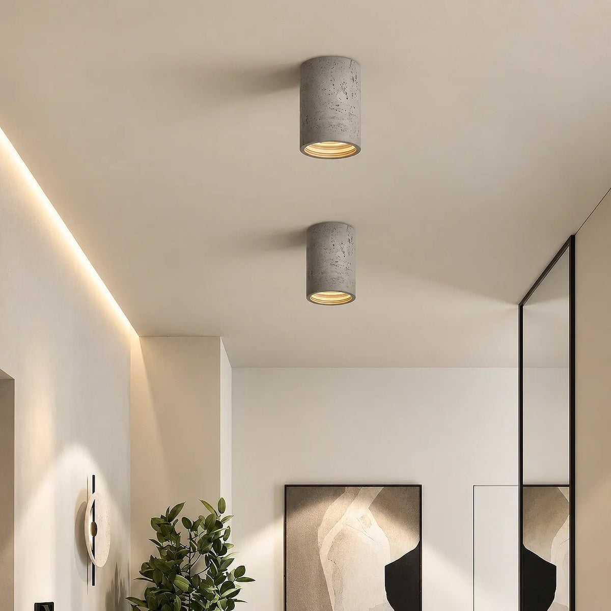 Travertine Effect Cylinder Ceiling Light Flush Mount - Ceiling Light Fixtures - Black - Oak Soho