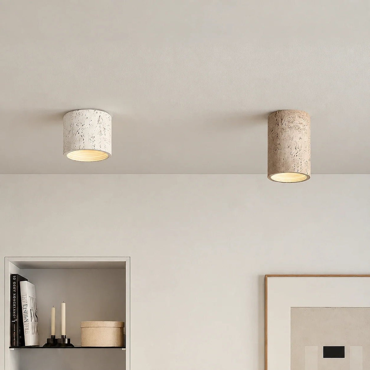 Travertine Effect Cylinder Ceiling Light Flush Mount - Ceiling Light Fixtures - Black - Oak Soho