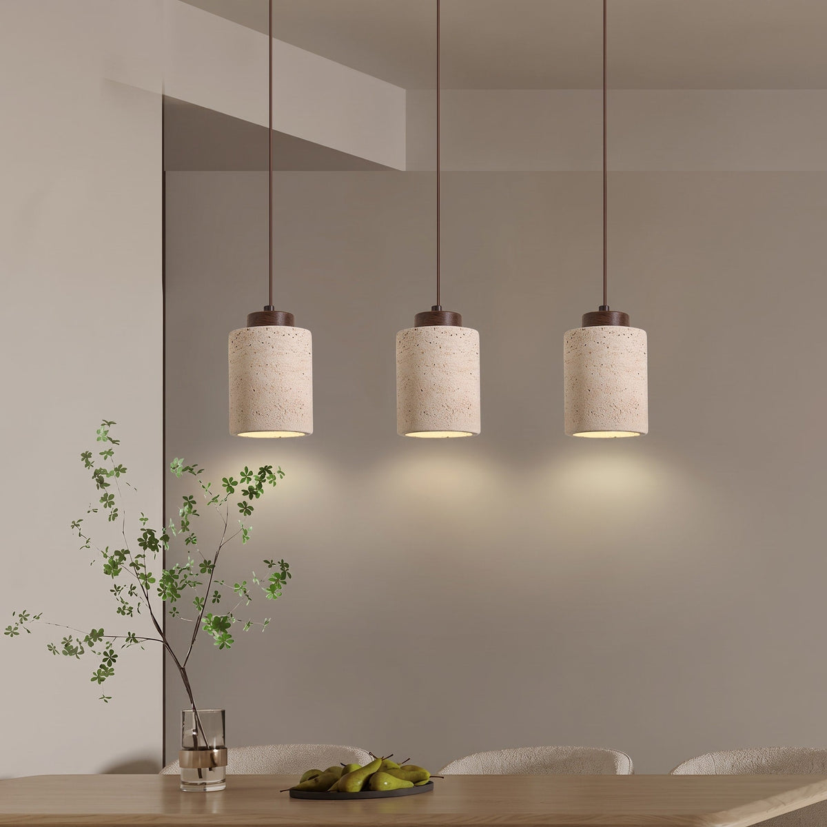 Travertine Pendant Light with Wooden Top - Pendant Light Fixtures - Oak - Oak Soho