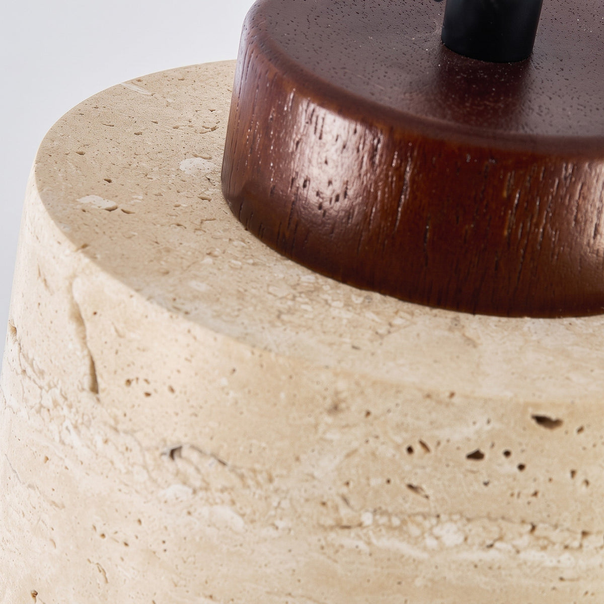 Travertine Pendant Light with Wooden Top - Pendant Light Fixtures - Walnut - Oak Soho