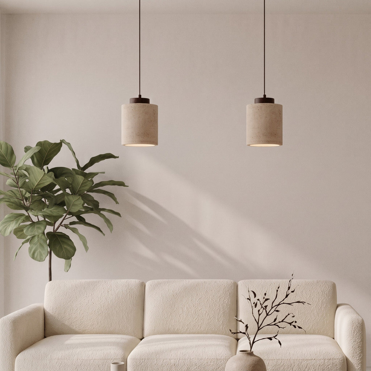 Travertine Pendant Light with Wooden Top - Pendant Light Fixtures - Walnut - Oak Soho