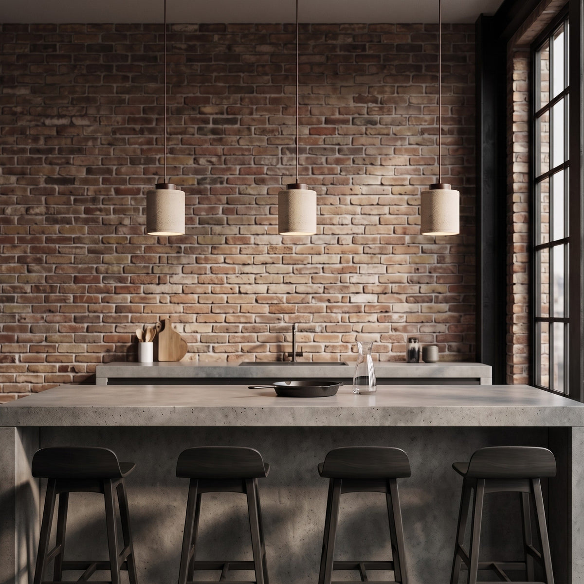 Travertine Pendant Light with Wooden Top - Pendant Light Fixtures - Walnut - Oak Soho