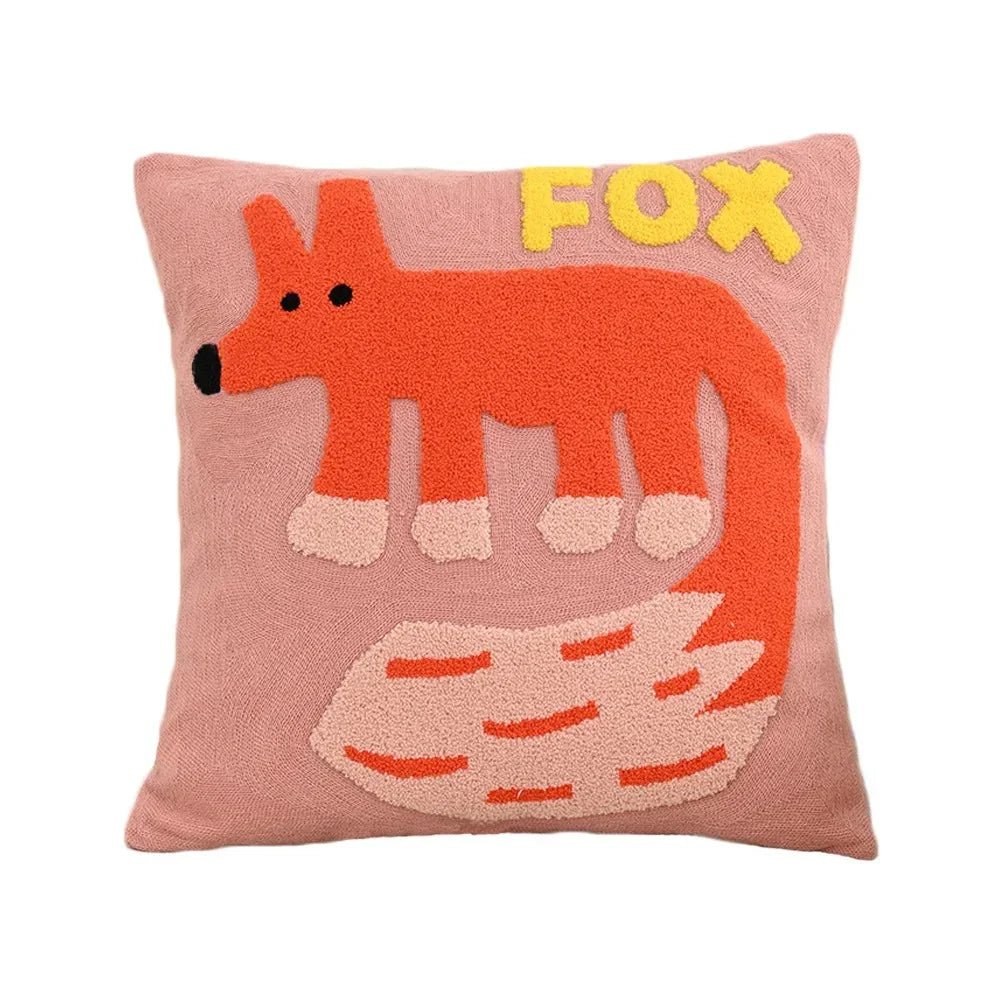 Tufted Animal Embroidery Cushion Cover with Playful Design - Chair & Sofa Cushion Covers - Fox - Oak Soho