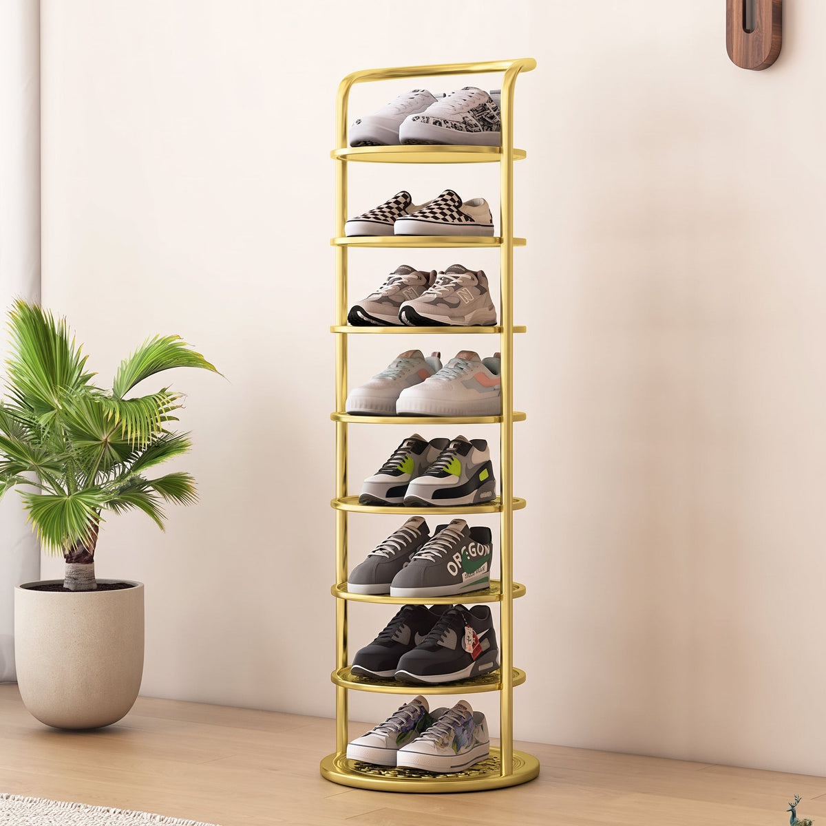 Vertical Round Open Tier Shoe Rack Entryway Storage - Shoe Racks - Gold - Oak Soho