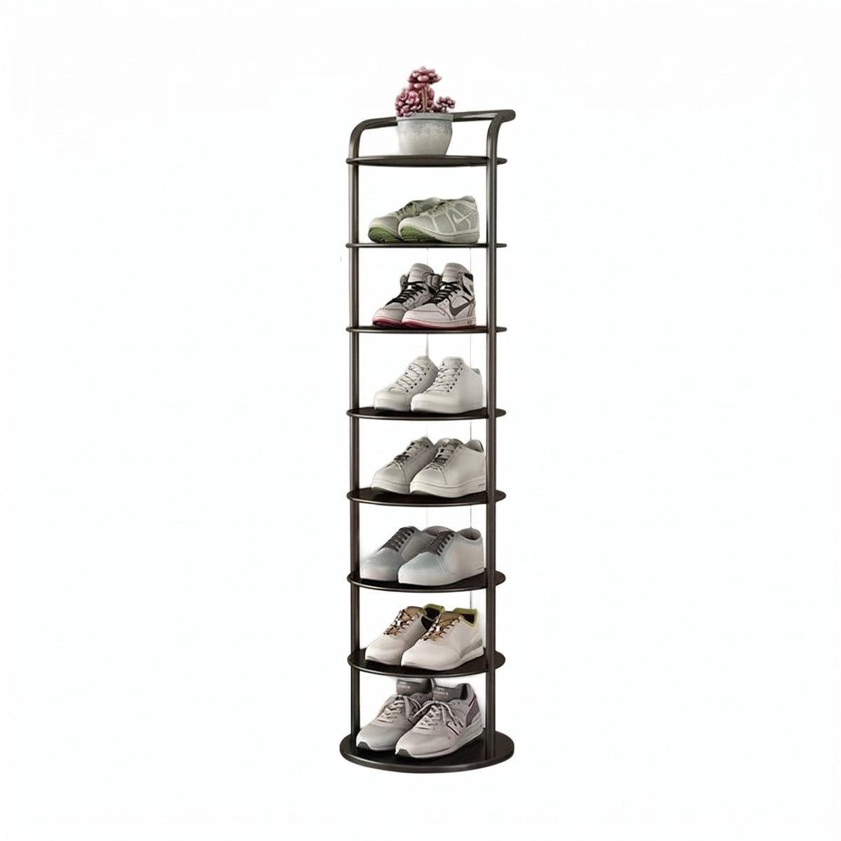 Vertical Round Open Tier Shoe Rack Entryway Storage - Shoe Racks - Black - Oak Soho