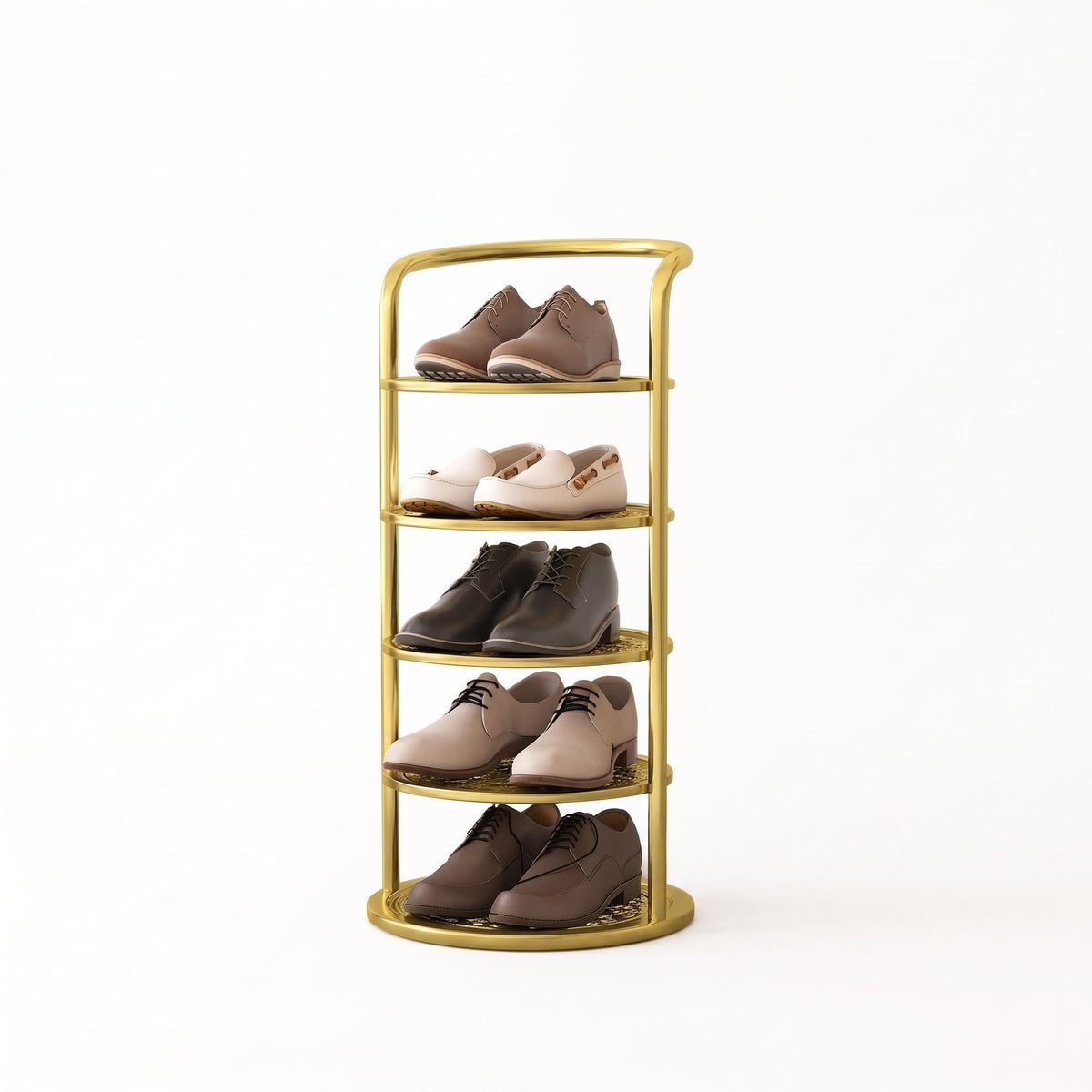 Vertical Round Open Tier Shoe Rack Entryway Storage - Shoe Racks - Gold - Oak Soho