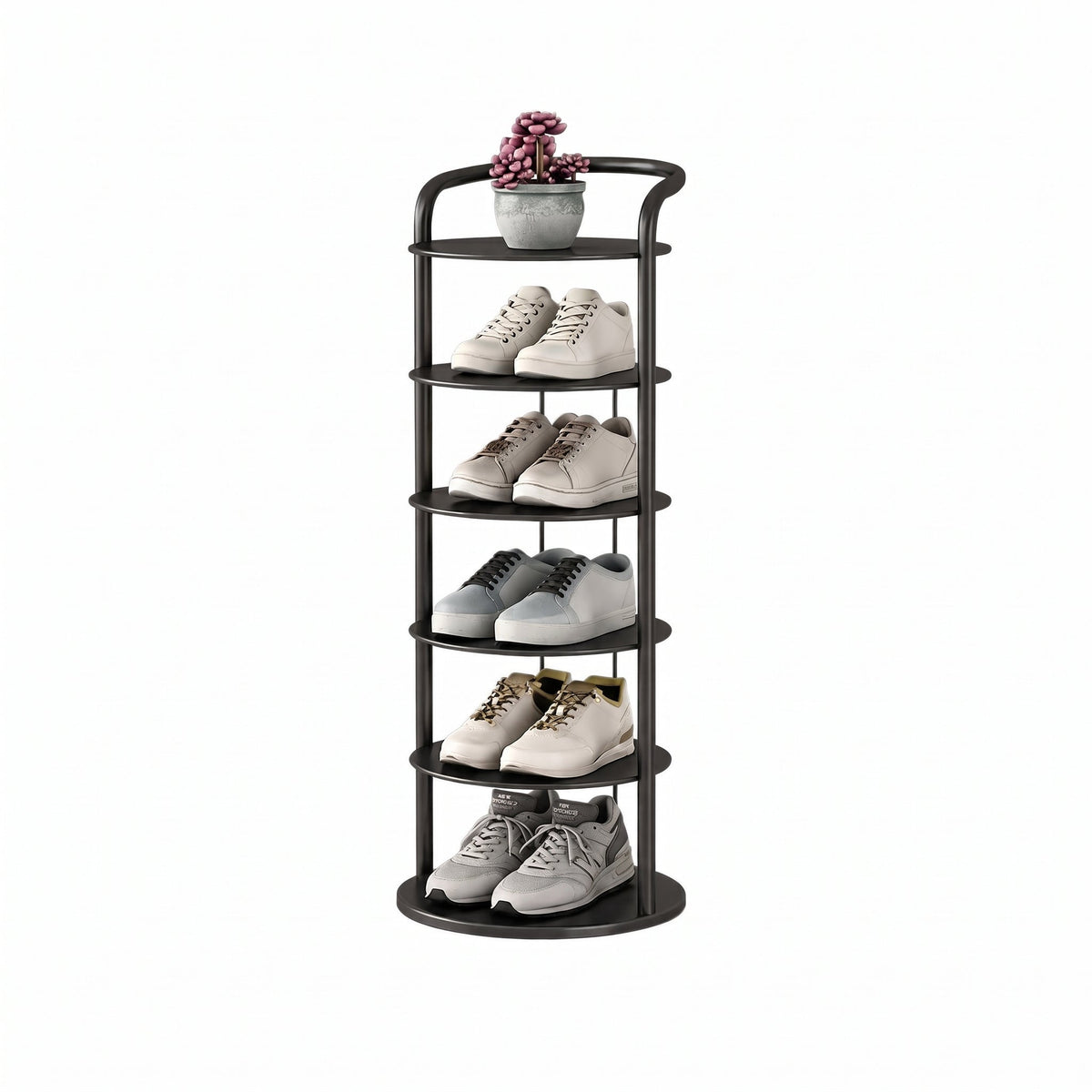 Vertical Round Open Tier Shoe Rack Entryway Storage - Shoe Racks - Black - Oak Soho