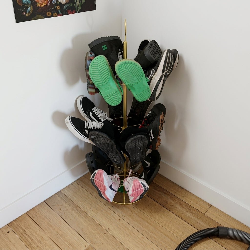 Vertical Shoe Rack Tower with Hanging Hook - Shoe Rack - Gold - Oaksoho