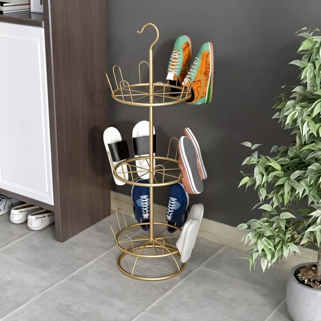Vertical Shoe Rack Tower with Hanging Hook - Shoe Rack - Gold - Oaksoho