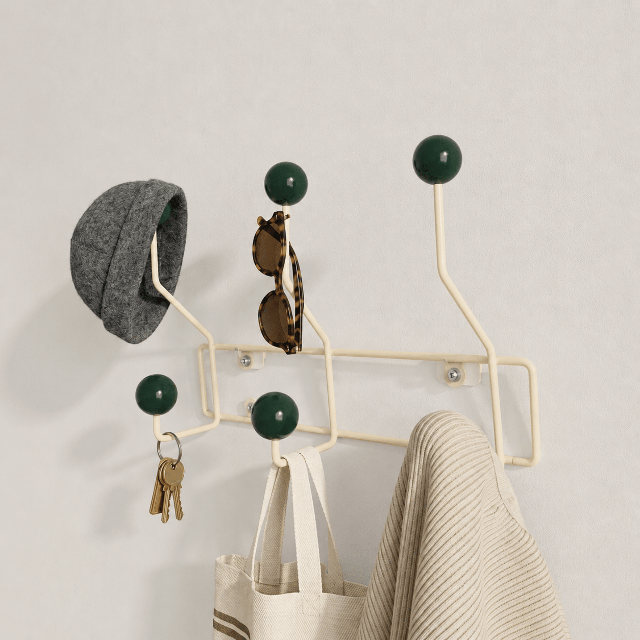 Wall-mounted rack with ball hooks - Wall Hook - Green - Oaksoho