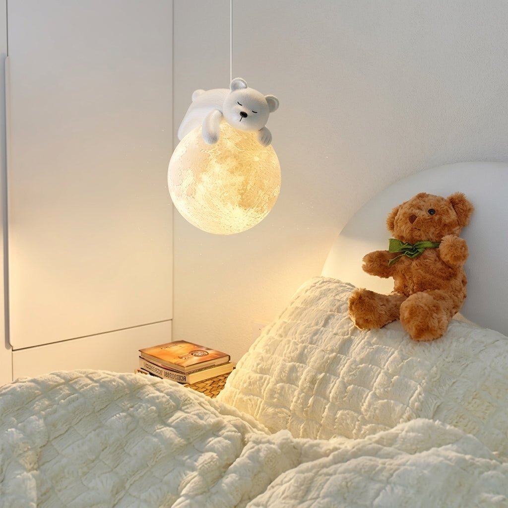 Warm Glow Cute Sleep Bear Moon Pendant Light - Pendant Light - Little Bear - Oaksoho