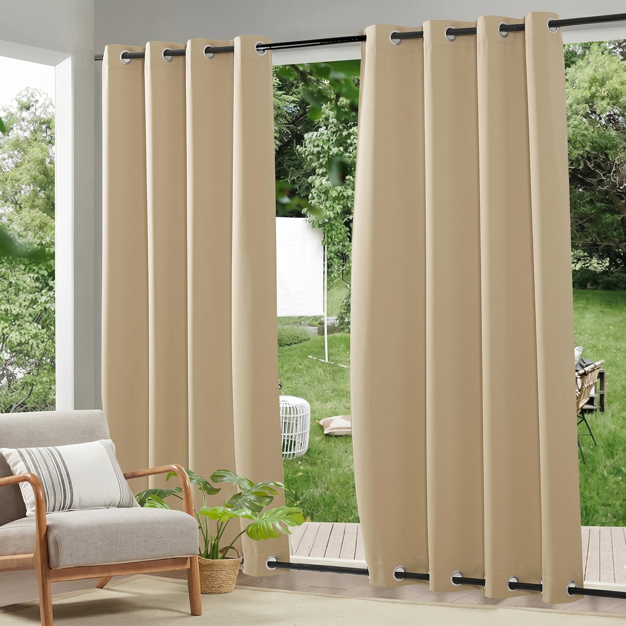 Waterproof Outdoor Blackout Curtains with Eyelets - Outdoor Curtain - Khaki - Oaksoho