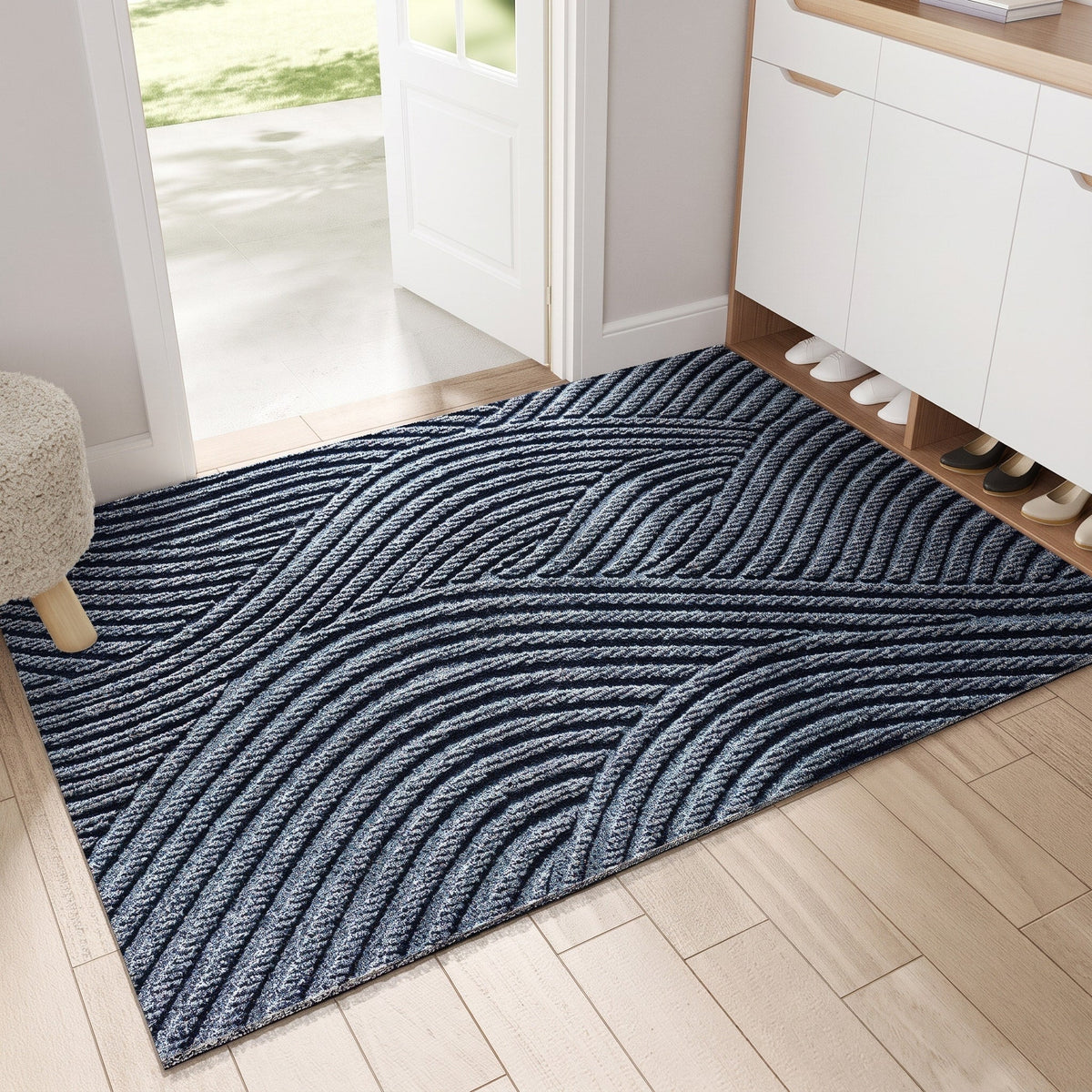 Wave Pattern Entrance Door Mat with Non-Slip Backing - Door Mats - Blue - Oak Soho