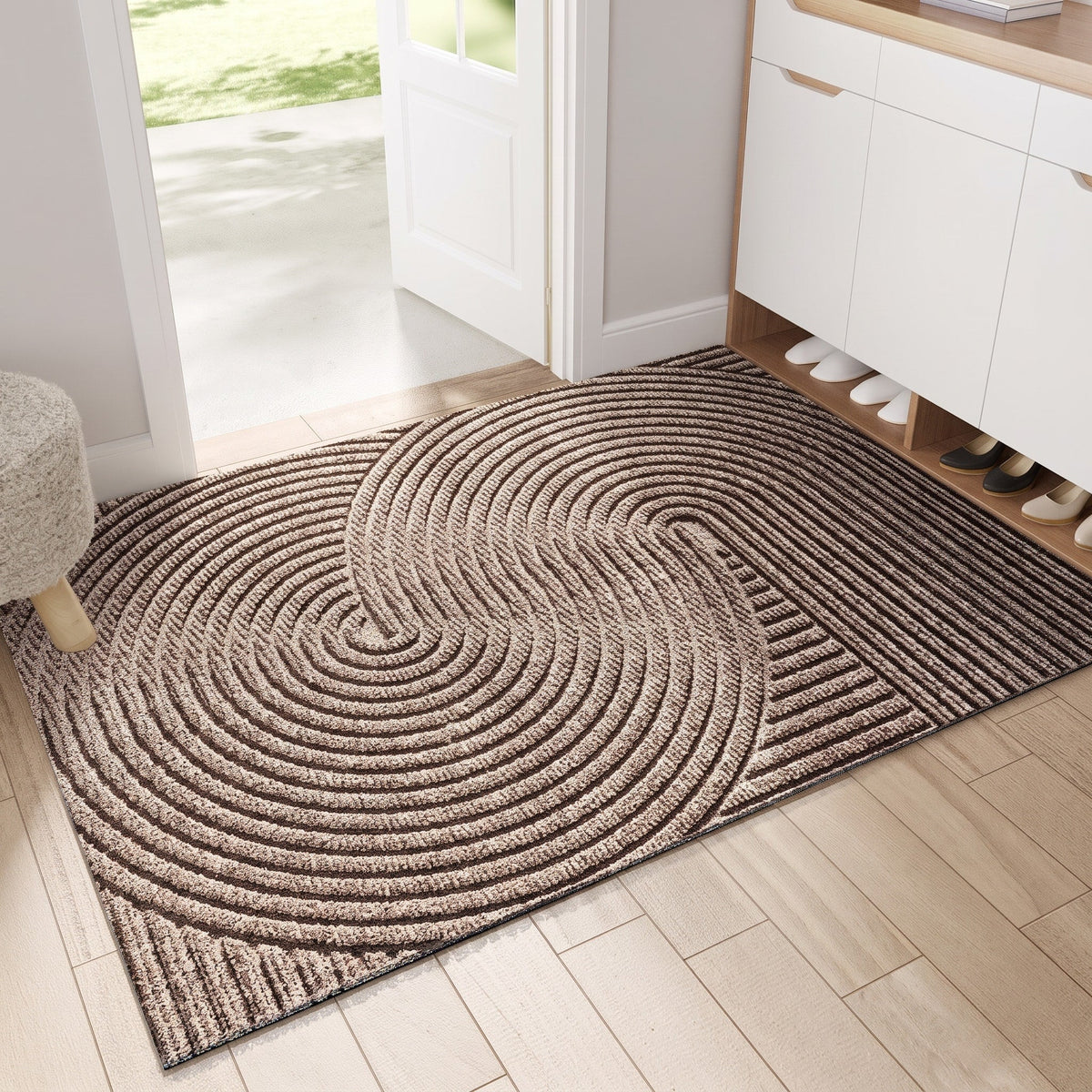 Wave Pattern Entrance Door Mat with Non-Slip Backing - Door Mats - Khaki - Oak Soho