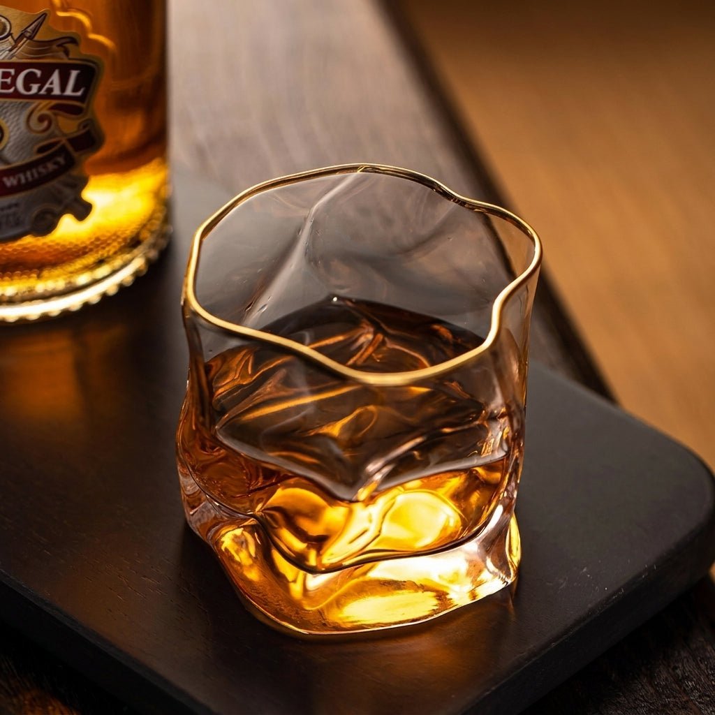 Whisky Glass with Wave Form and Gold Rim - Drinking Glass - Oaksoho