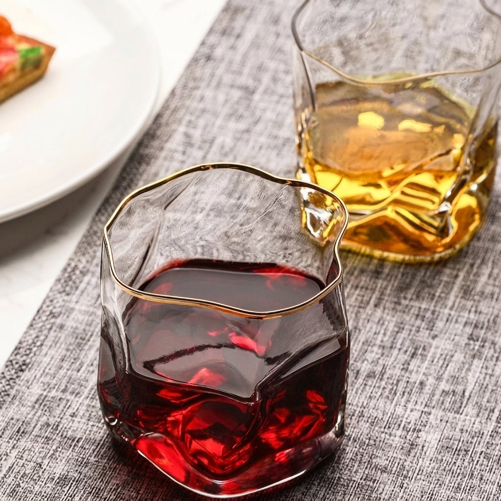 Whisky Glass with Wave Form and Gold Rim - Drinking Glass - Oaksoho