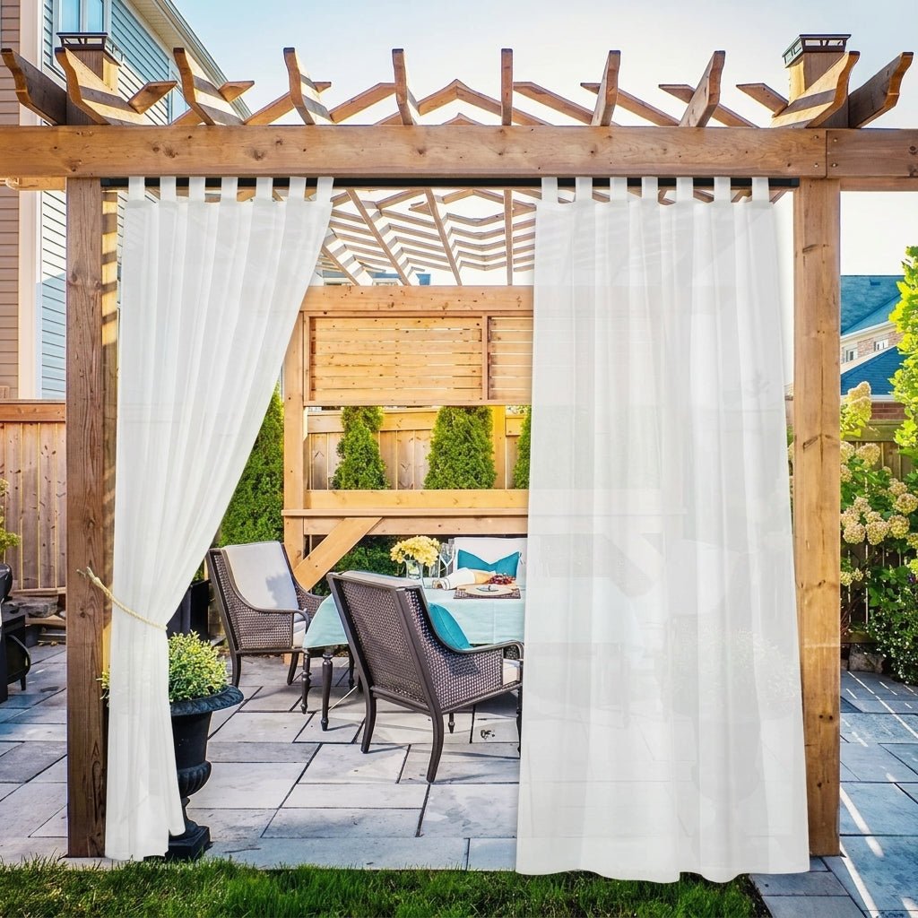 White Outdoor Sheer Curtain with Loops - Außenvorhänge - White - Oaksoho