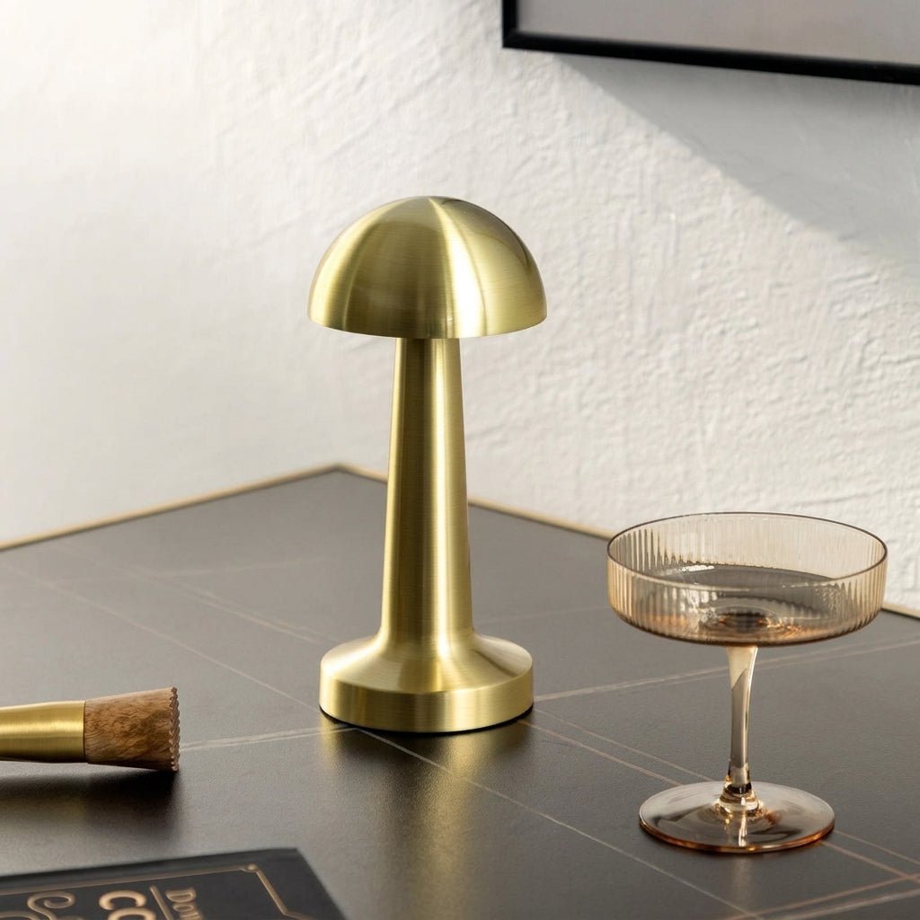 Wireless LED Table Lamp with Round Shade and Slim Base - Table Lamps - Rose gold - Oaksoho