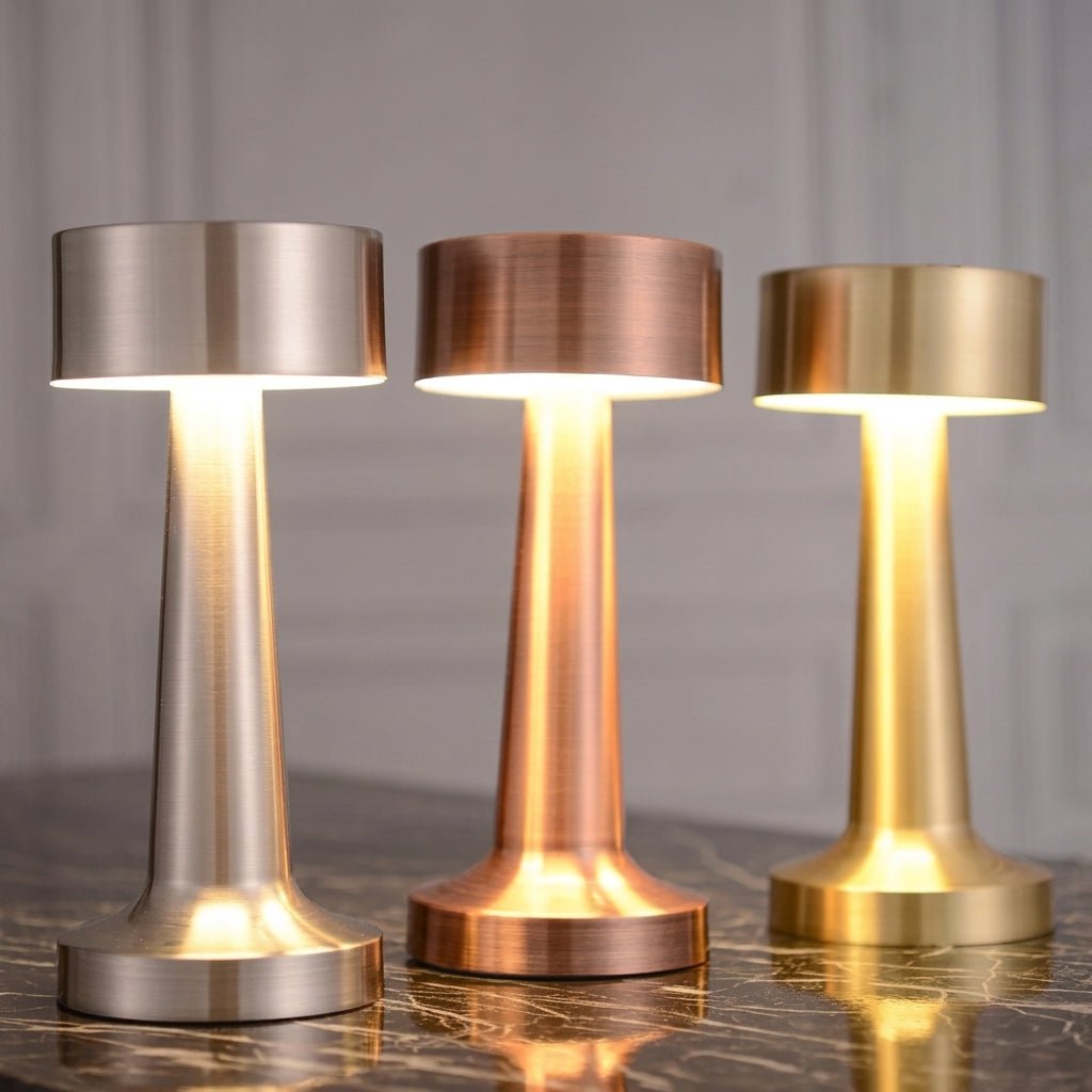 Wireless LED Table Lamp with Round Shade and Slim Base - Table Lamps - Silver - Oaksoho
