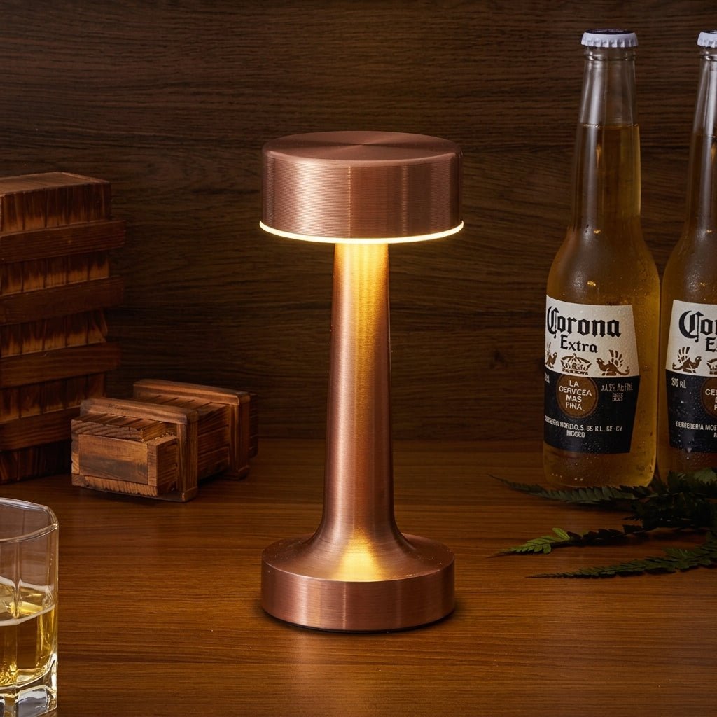 Wireless LED Table Lamp with Round Shade and Slim Base - Table Lamps - Bronze - Oaksoho