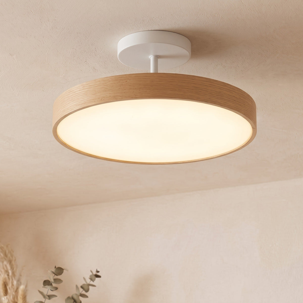 Wood Effect Ceiling Light with Brass Frame - Ceiling Light Fixtures - Light Wood - Oak Soho