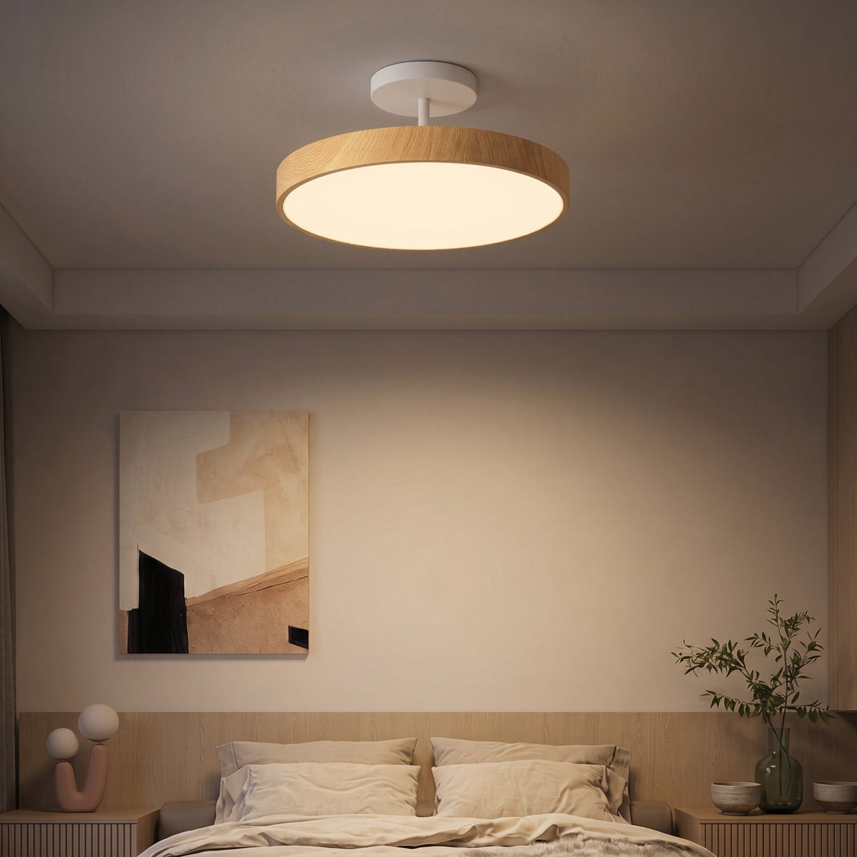 Wood Effect Ceiling Light with Brass Frame - Ceiling Light Fixtures - Light Wood - Oak Soho