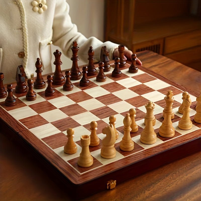 Wooden Chess Set Handmade with Storage Box - Chessboard - Oaksoho