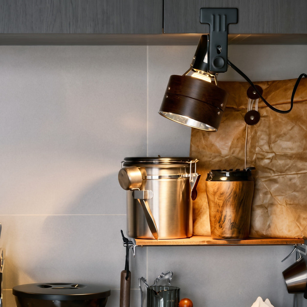 Wooden Clip-On Spotlight Lamp with Adjustable Head - Wall Light Fixtures - Walnut - Oaksoho