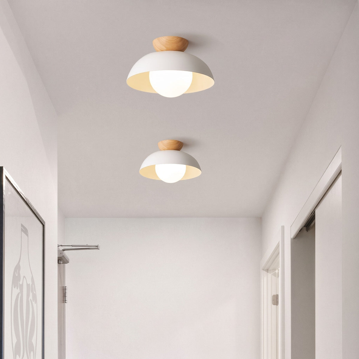 Wooden Dome Semi-Flush Ceiling Light with Globe Diffuser - Ceiling Light Fixtures - White - Oak Soho