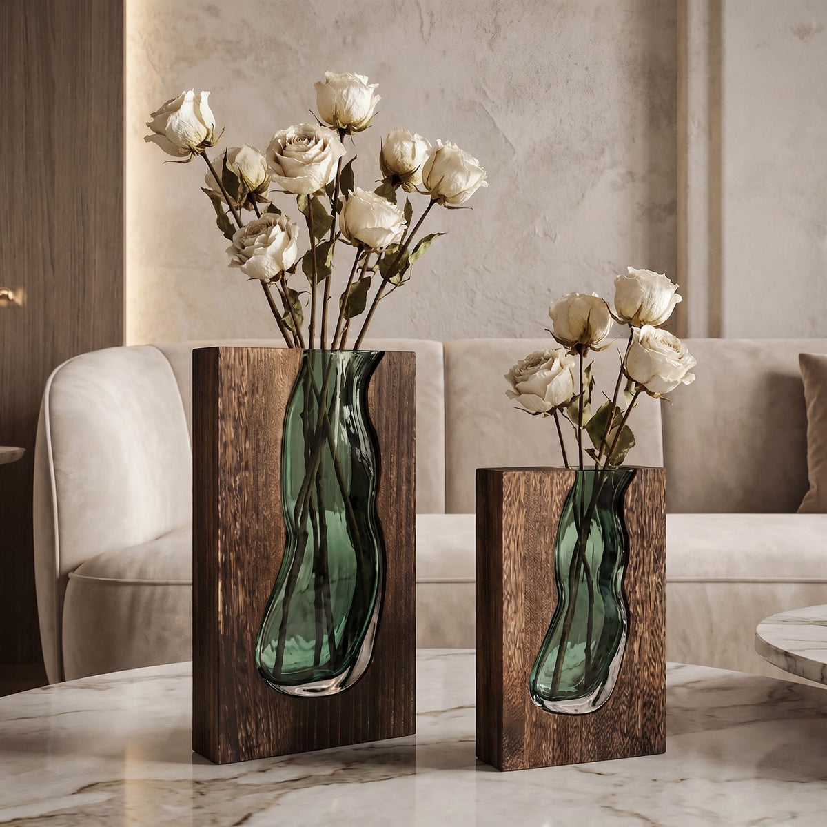 Wooden Frame Glass Vase with Live Edge Design - Vases - 24x14.5x5 cm - Oaksoho