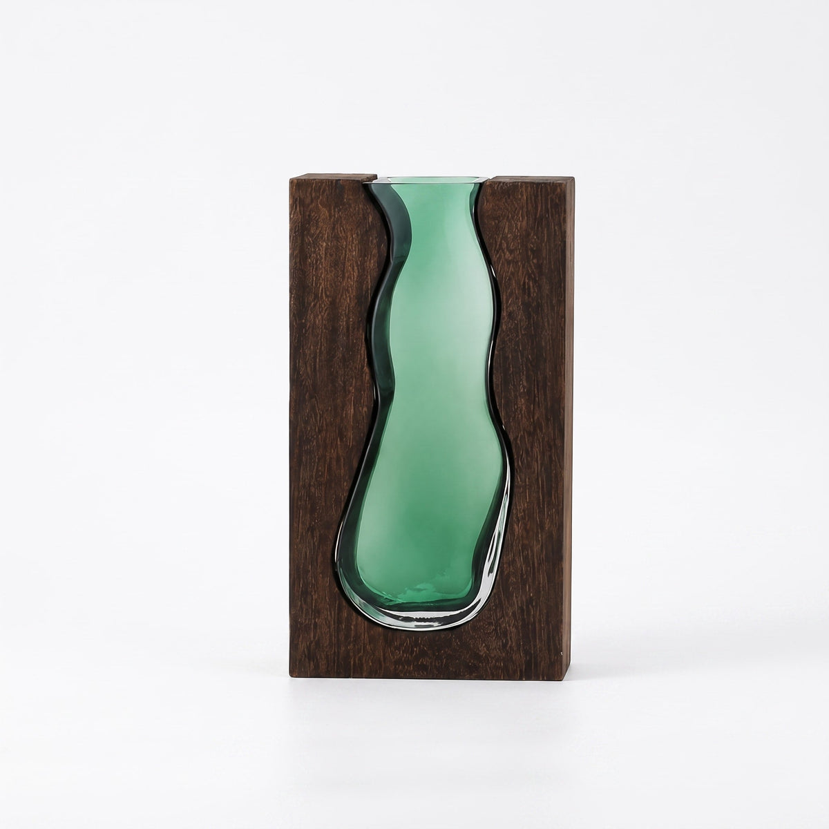 Wooden Frame Glass Vase with Live Edge Design - Vases - 24x14.5x5 cm - Oaksoho