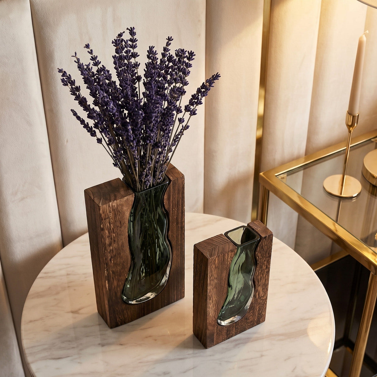 Wooden Frame Glass Vase with Live Edge Design - Vases - 24x14.5x5 cm - Oaksoho