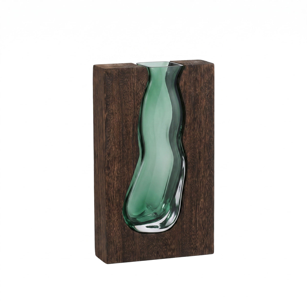 Wooden Frame Glass Vase with Live Edge Design - Vases - 32x18x5 cm - Oaksoho