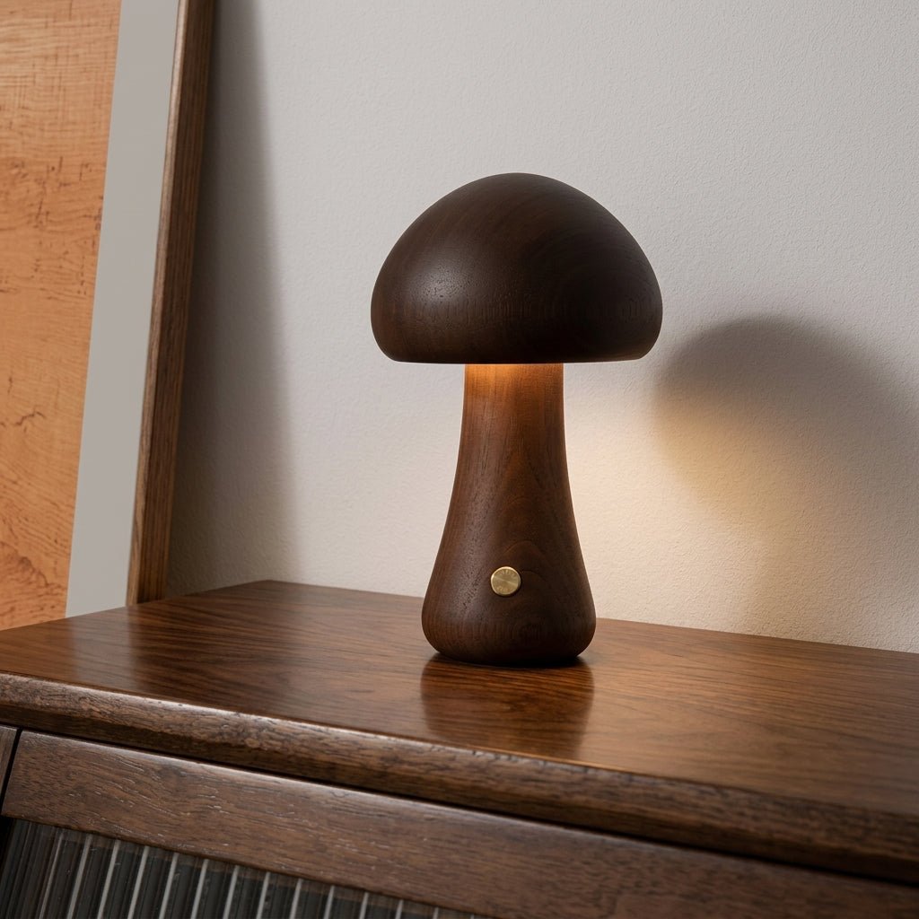 Wooden Mushroom LED Warm Light Desk Lamp - Table Lamps - Brown - Oaksoho