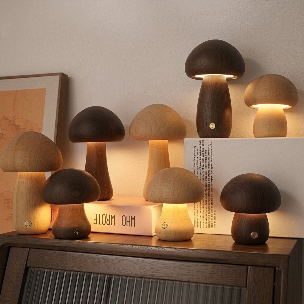 Wooden Mushroom LED Warm Light Desk Lamp - Table Lamps - Light Brown - Oaksoho