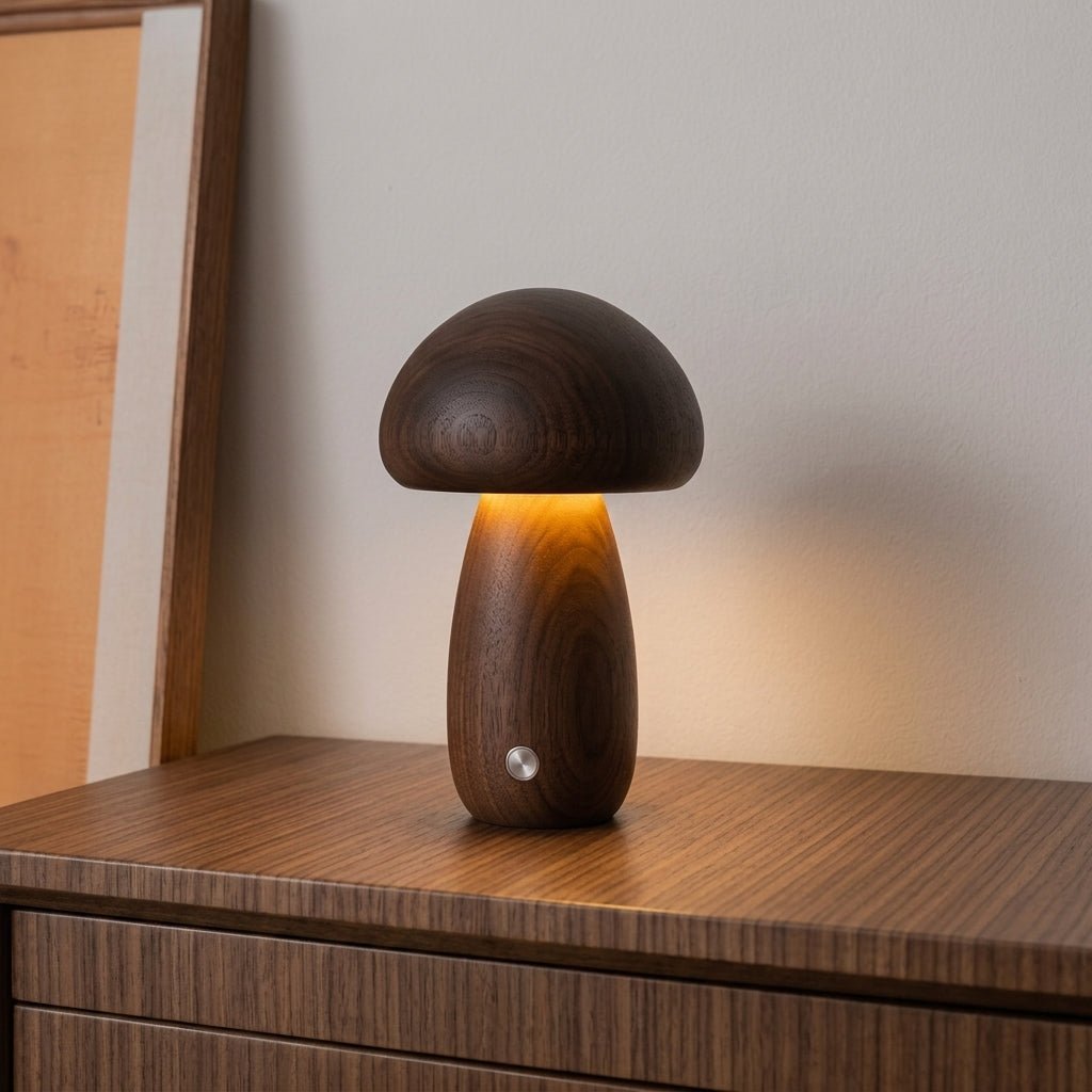 Wooden Mushroom Table Lamp Natural Décor Accent - Table Lamps - Dark Brown (Large) - Oaksoho
