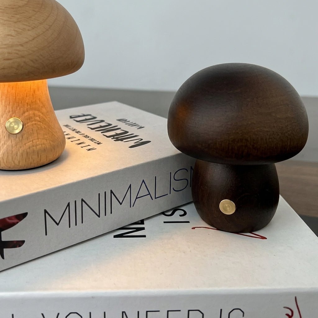 Wooden Mushroom Table Lamp Natural Décor Accent - Table Lamps - Light Brown (Large) - Oaksoho