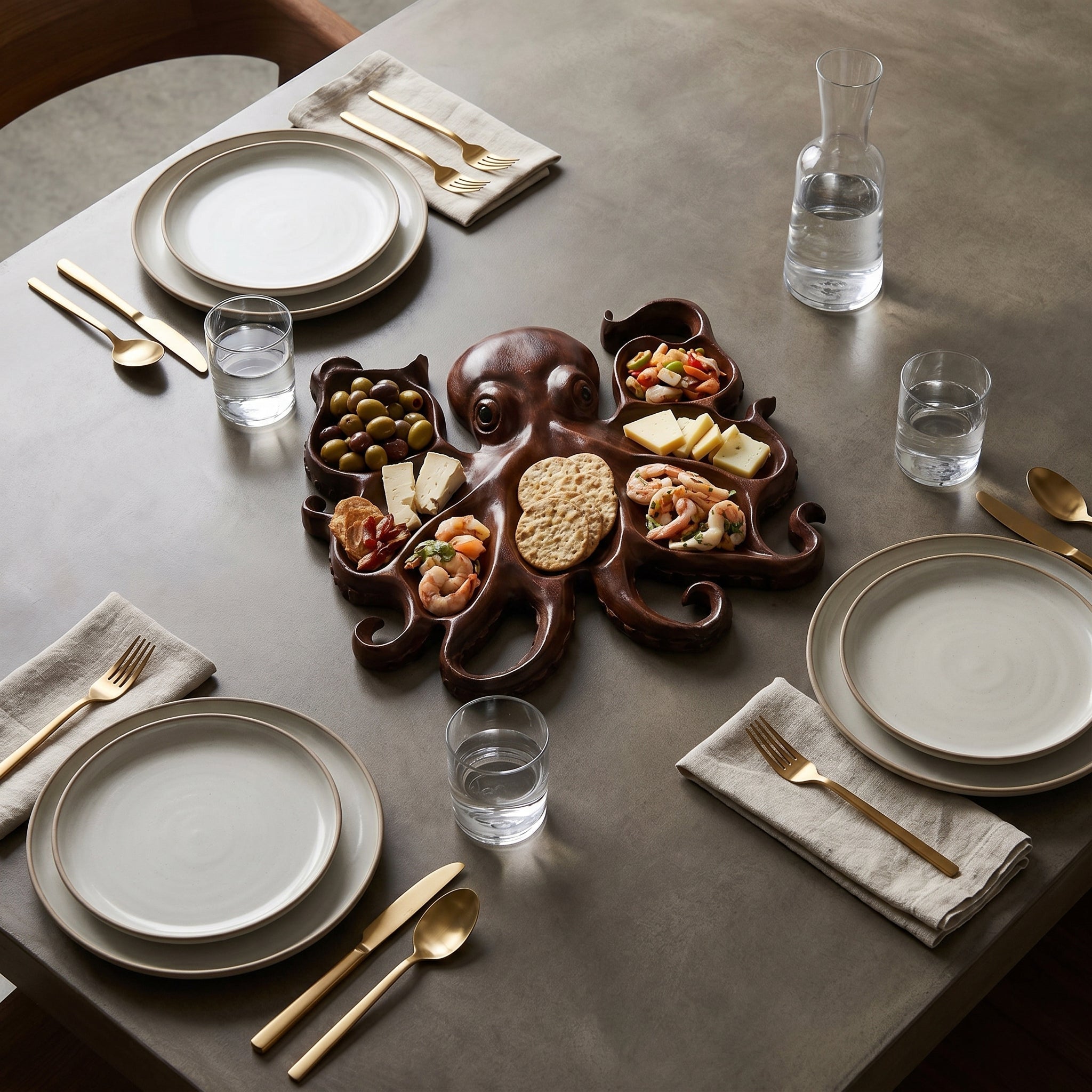 Wooden Octopus - Shaped Snack Platter - Serving Platter - Oaksoho
