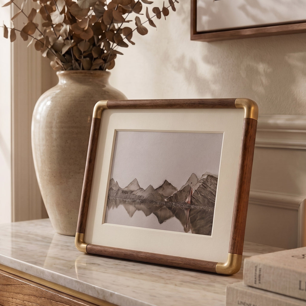 Wooden Photo Frame with Gold Corner Accents and Mount - Picture Frames - Black Walnut - Oak Soho