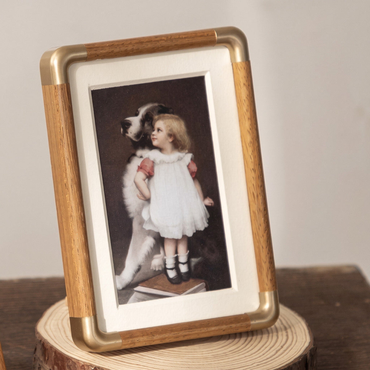 Wooden Photo Frame with Gold Corner Accents and Mount - Picture Frames - Teak - Oak Soho